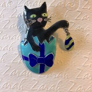 Enamel on Sterling Black Cat Pin